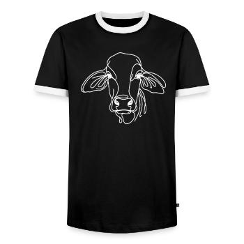 Line Art papa maman vache - Brahman - T-shirt contrasté Homme - noir/blanc - Devant - AI Model Female 172 light (172cm) & AI Model Male 178 light (178cm)