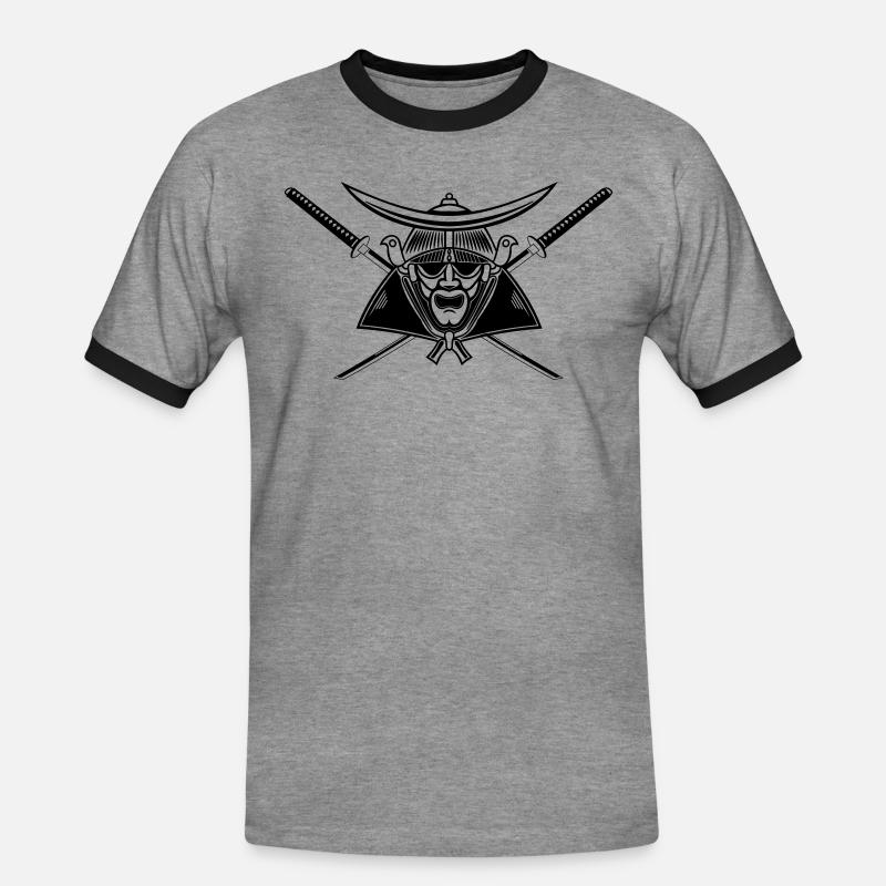 samurai - Männer Kontrast-T-Shirt - Grau meliert/Schwarz