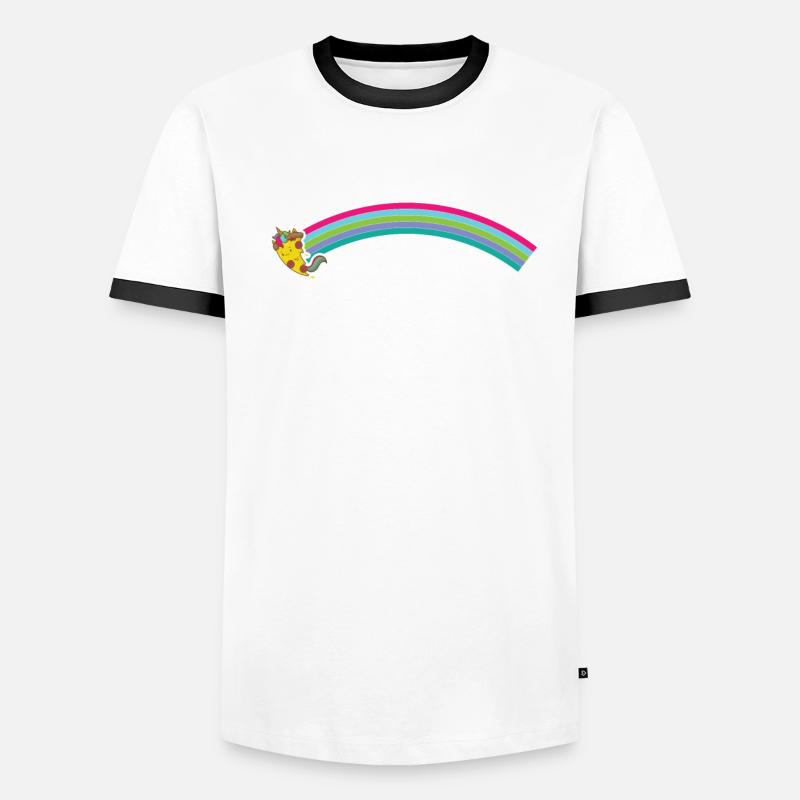 Pizza Einhorn mit Regenbogen Männer Kontrast-T-Shirt
