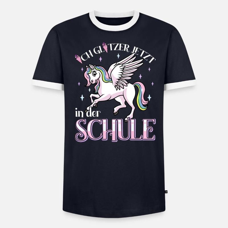 Schulkind Mädchen Einschulung mit Pegasus - Männer Kontrast-T-Shirt - undefined