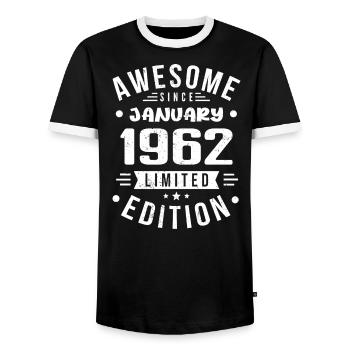 January 1962 - birthday January 1962 I January 1962 - Men's Ringer Shirt - black/white - Front - AI Model Female 172 light (172cm) & AI Model Male 178 light (178cm)