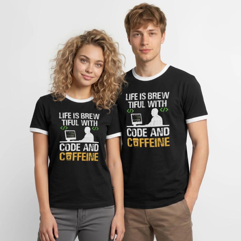 Coffee Coding Programmer Coder Developer Nerd Coff Men's Ringer Shirt