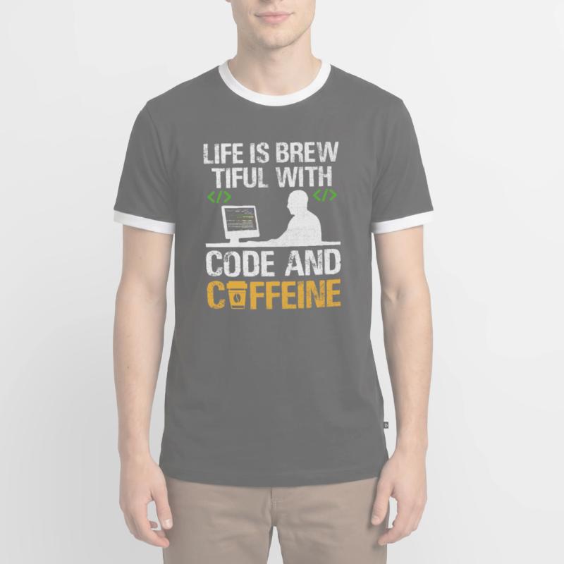 Café Codage Programmeur Codeur Développeur Nerd Coff T-shirt contrasté Homme