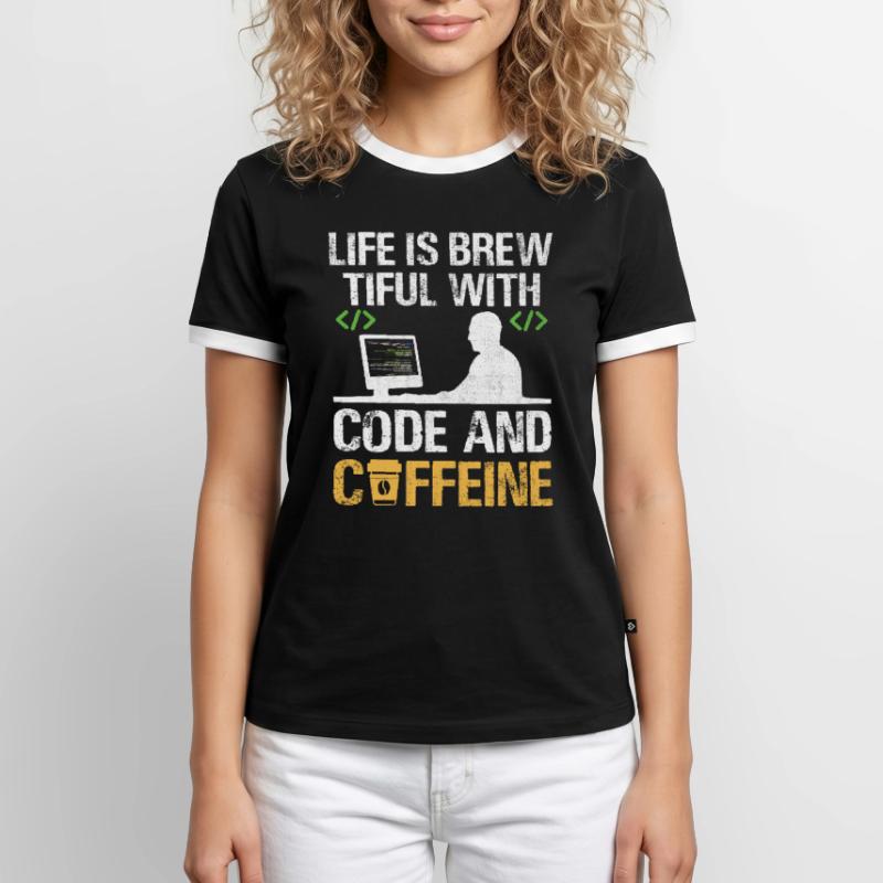 Coffee Coding Programmer Coder Developer Nerd Coff Men's Ringer Shirt