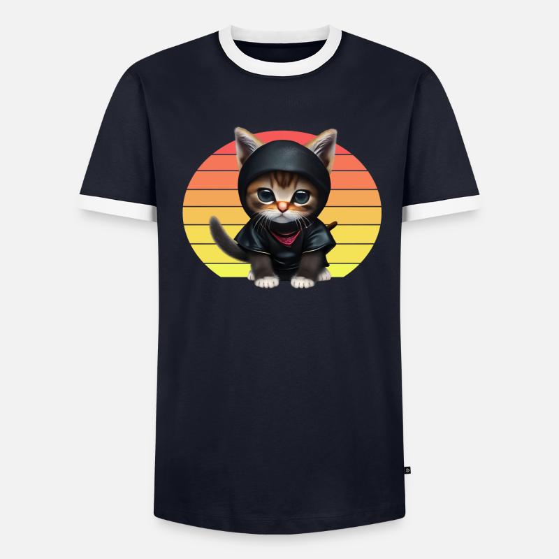Coucher de soleil de chat ninja T-shirt contrasté Homme
