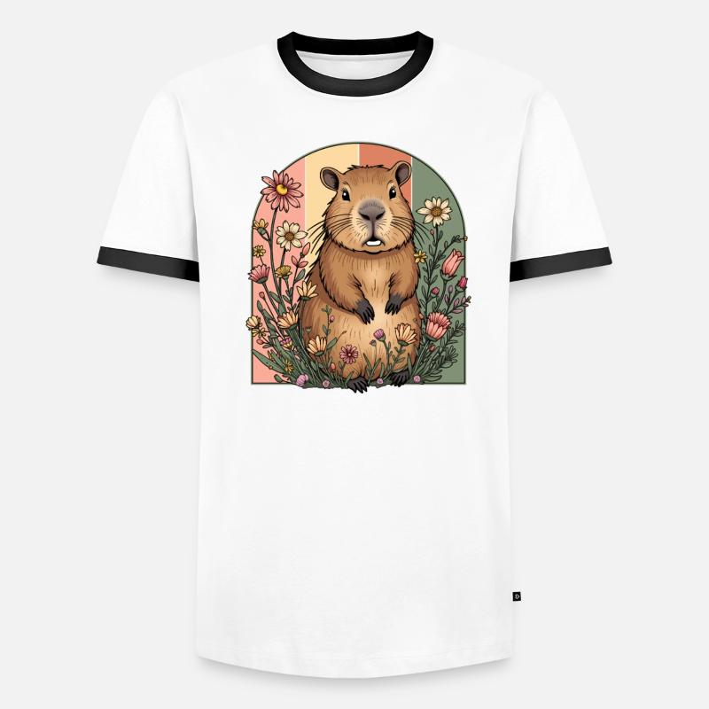 Capybara Cottagecore Blumen Romantisch Mädchen Männer Kontrast-T-Shirt