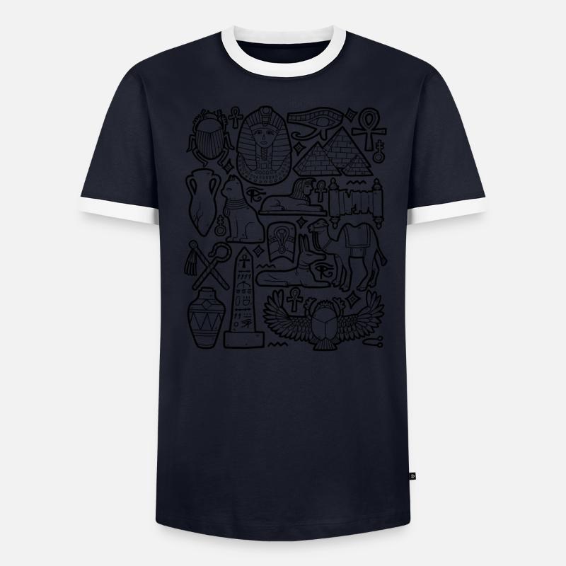 Egypte Doodles Pyramide Pharaon Sphinx Le Caire T-shirt contrasté Homme