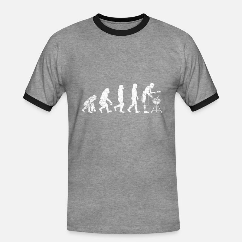 Grillen Evolution - Männer Kontrast-T-Shirt - Grau meliert/Schwarz