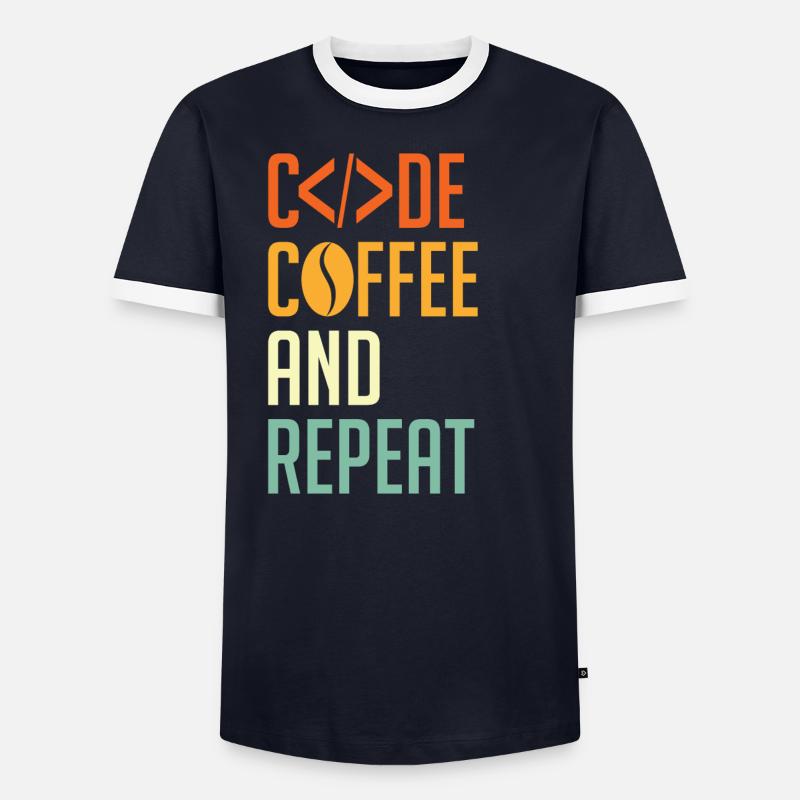 Codeur Spruch Code Café et Répéter T-shirt contrasté Homme