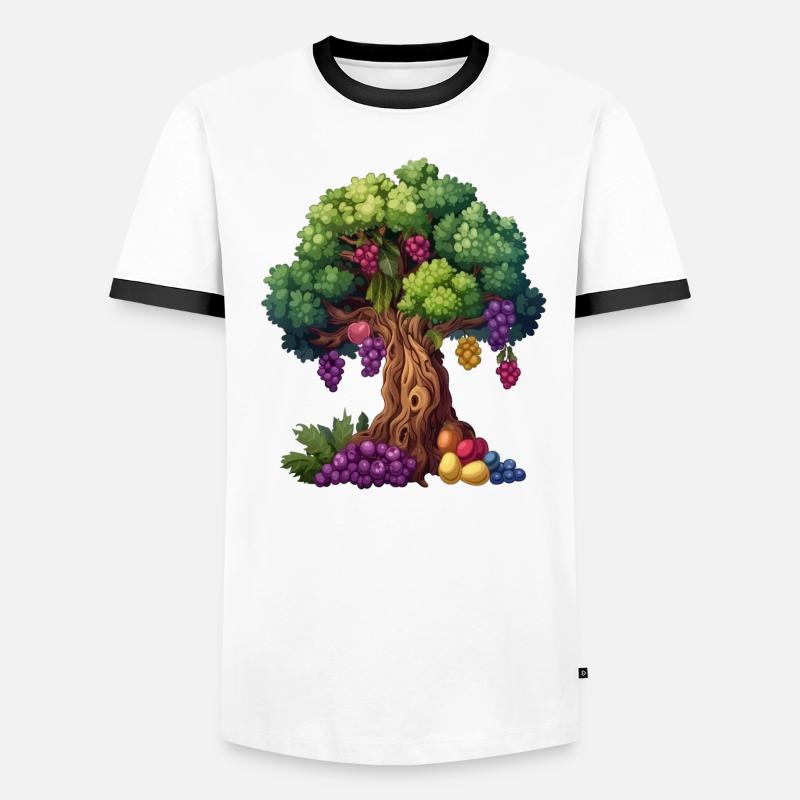 Bunter Baum Mit Trauben Und Blättern Männer Kontrast-T-Shirt