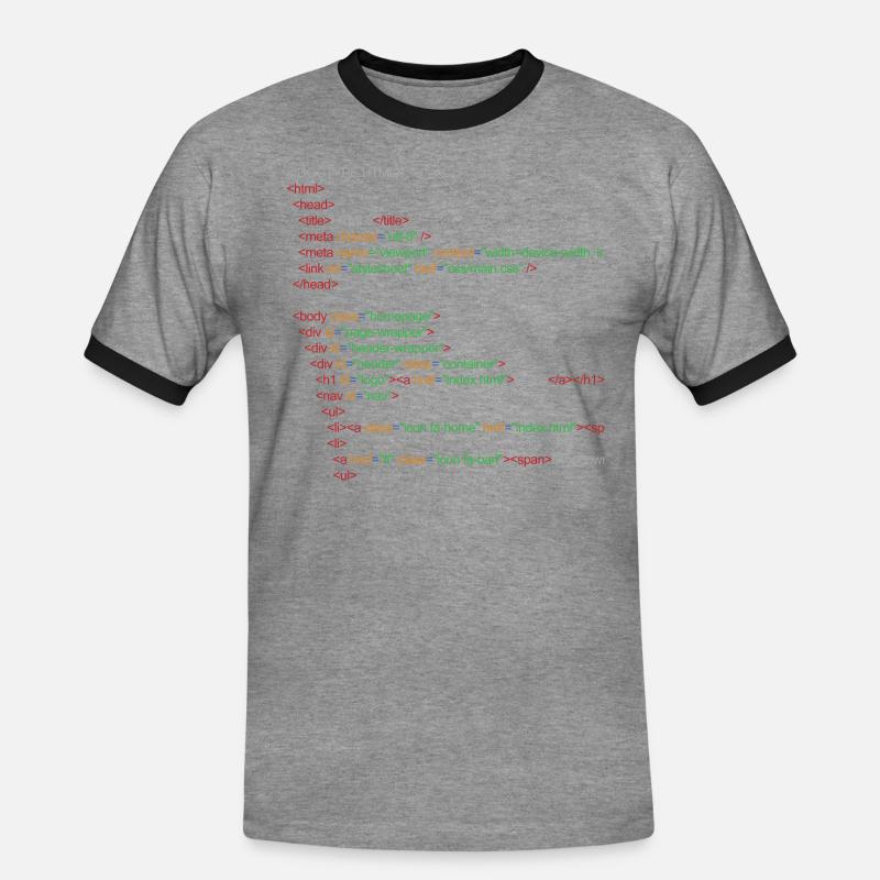 HTML5 code - Men's Ringer Shirt - heather grey/black