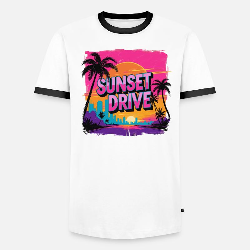 Sunset Drive Palm Trees Skyline Men's Ringer Shirt