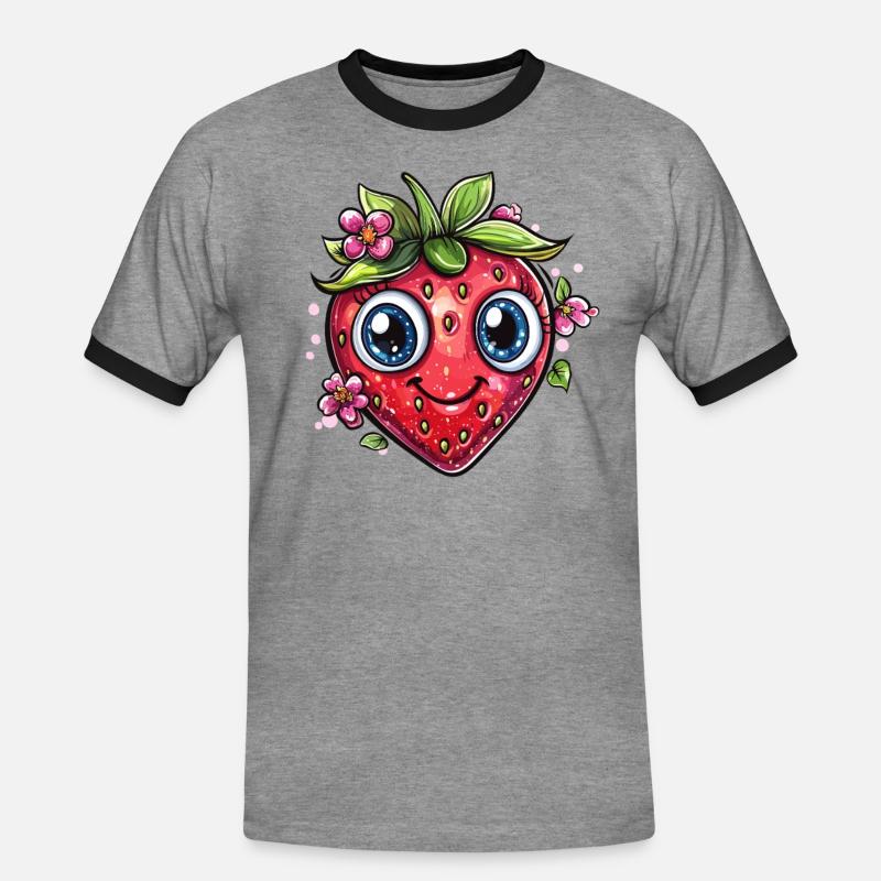 Strawberry with flower smile - Men's Ringer Shirt - heather grey/black