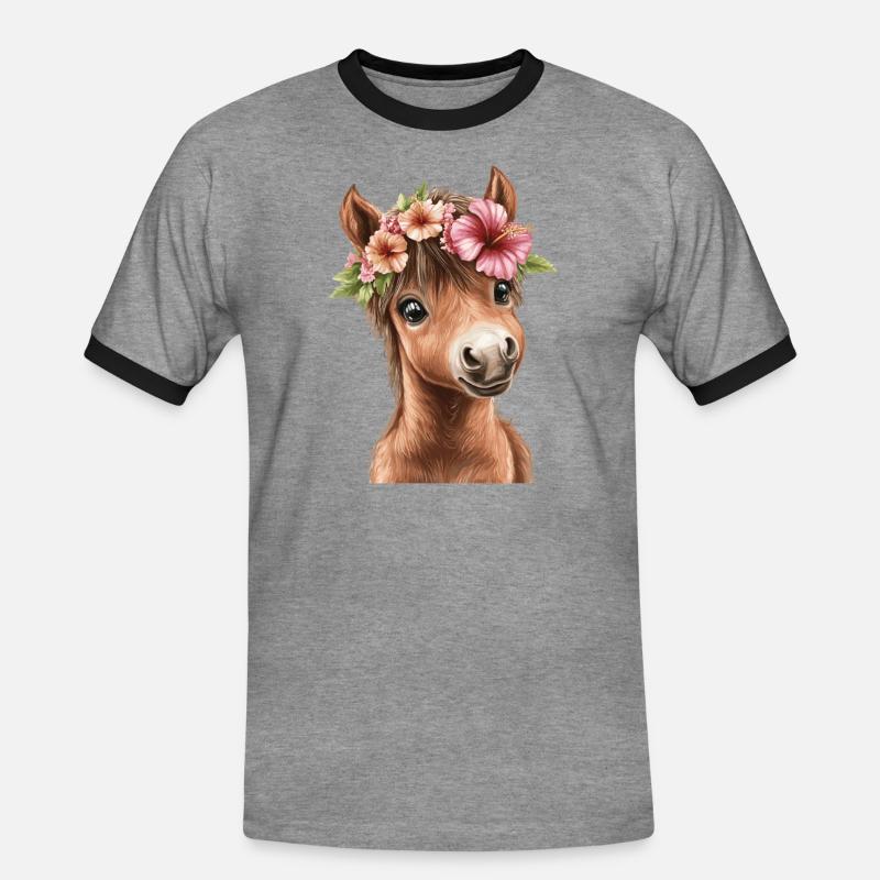 Flower pony with wreath - Men's Ringer Shirt - heather grey/black