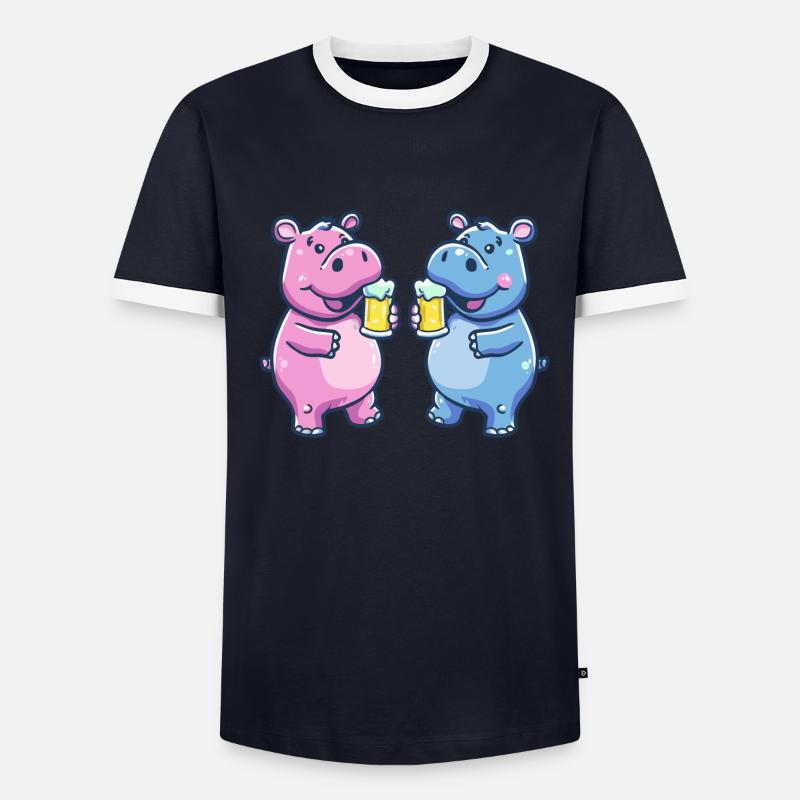 Nilpferd Comic Tier Bier Lustig Saufen Männer Kontrast-T-Shirt
