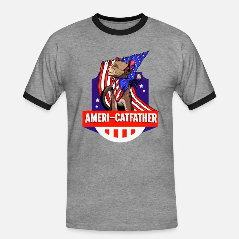Ameri-catfather July 4 Independence Day - Men's Ringer Shirt - heather grey/black