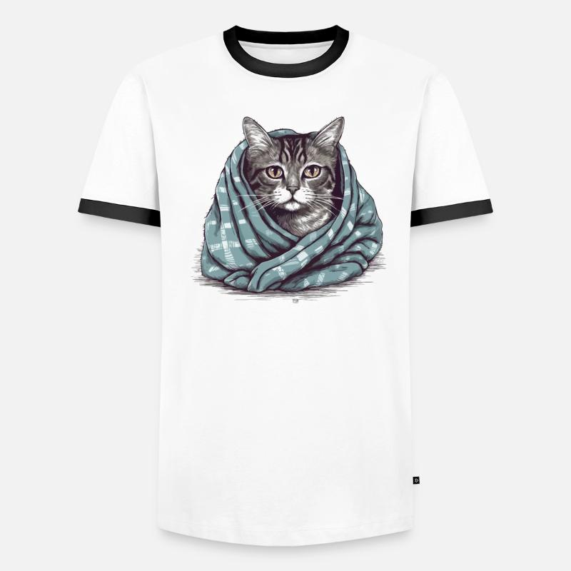 Katze in einer Decke Männer Kontrast-T-Shirt