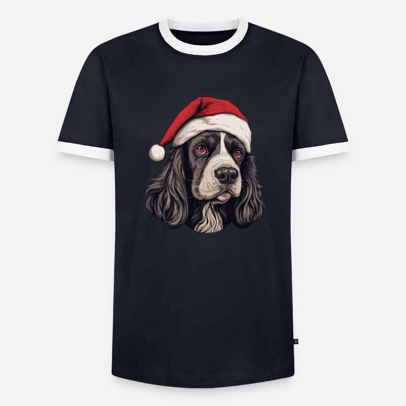 Cocker Spaniel tête de chien Portrait de Noël T-shirt contrasté Homme