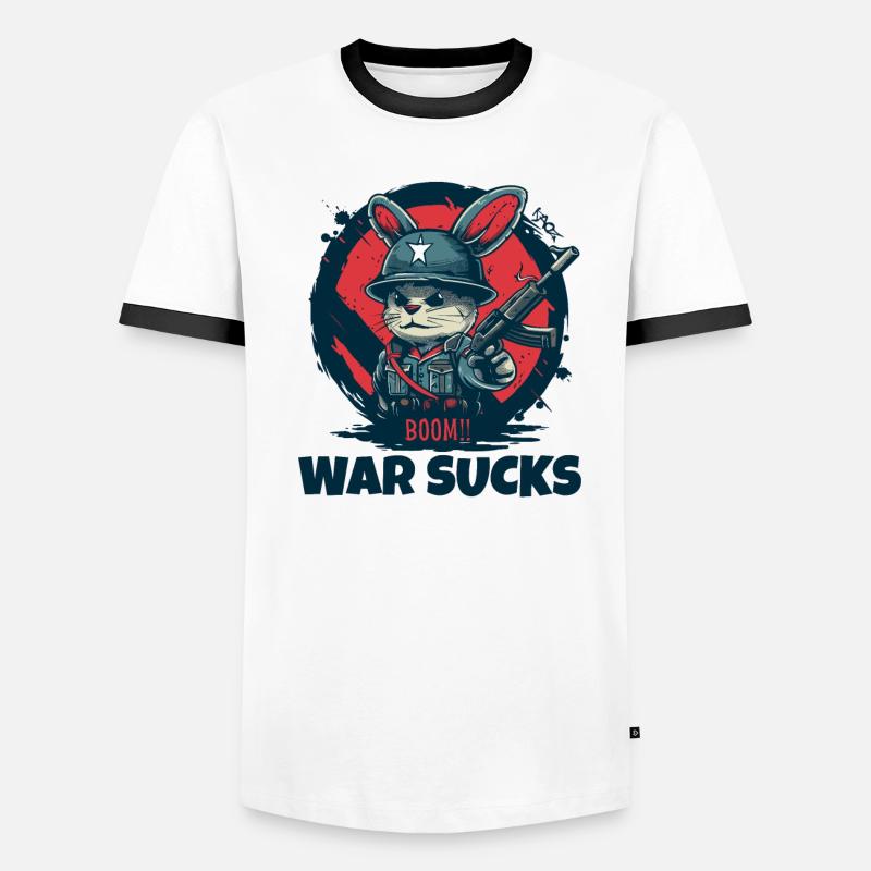 Rabbit Soldier Warning, War Is Crap Men's Ringer Shirt
