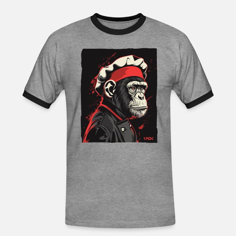 Monkey Chef et Monkey Chef - T-shirt contrasté Homme - gris chiné/noir