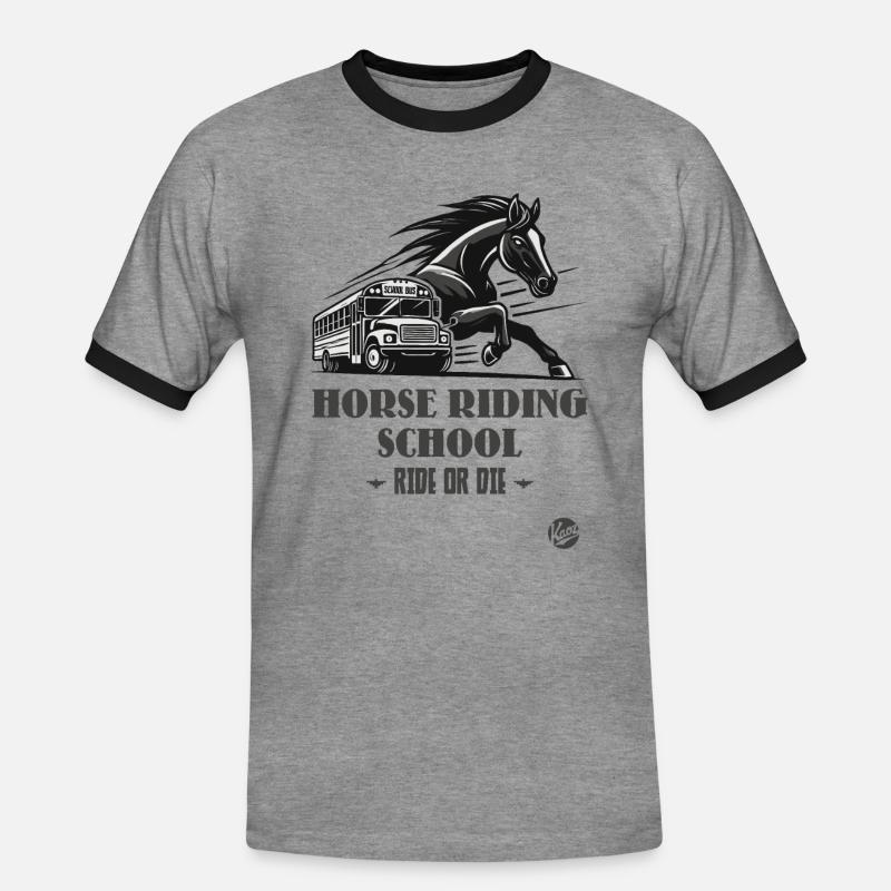 Reitschule "Reite oder Stirb", ein Pferde-Motiv - Männer Kontrast-T-Shirt - Grau meliert/Schwarz