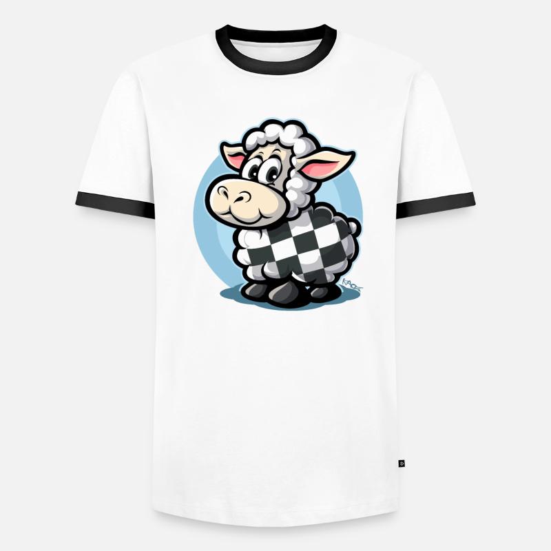 Plaid pattern with cute cartoon sheep Men's Ringer Shirt