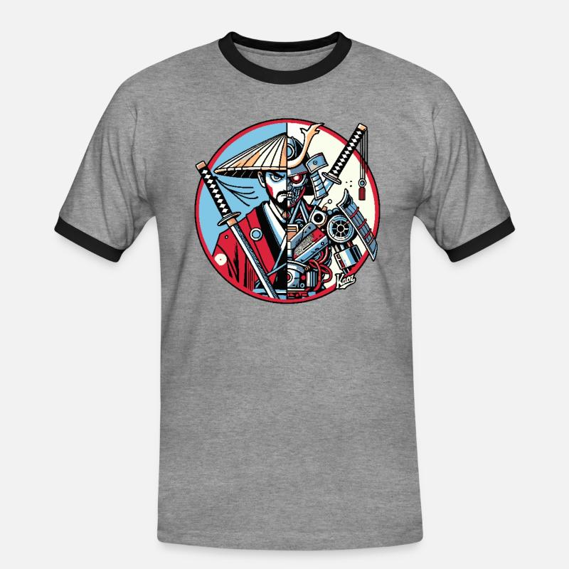 Samurai-Ronin oder Mecha-Shogun - Männer Kontrast-T-Shirt - Grau meliert/Schwarz