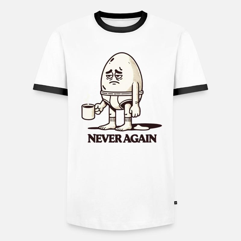 Tired Morning Egg with Coffee – "Never Again" Men's Ringer Shirt