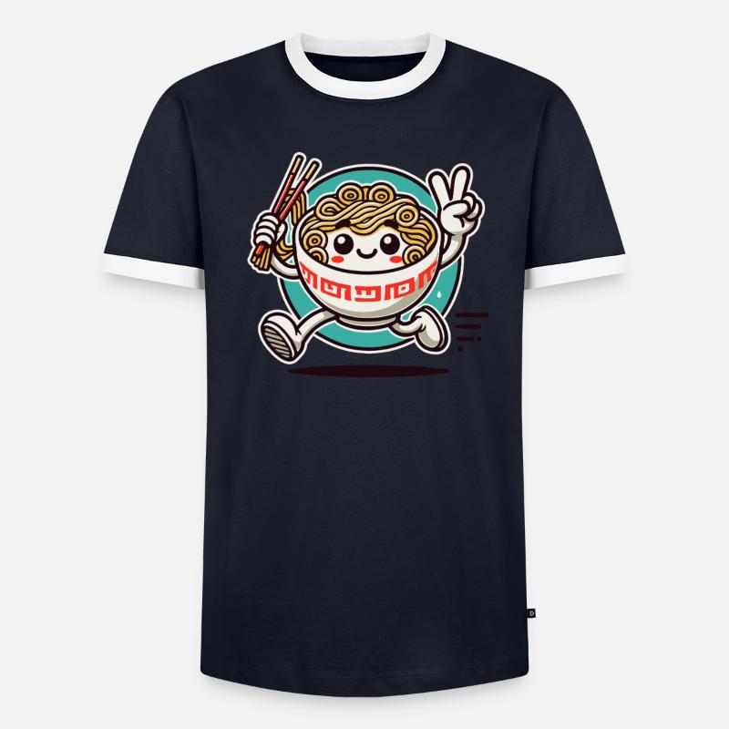 Bol de ramen en cours d’exécution avec signe de paix T-shirt contrasté Homme