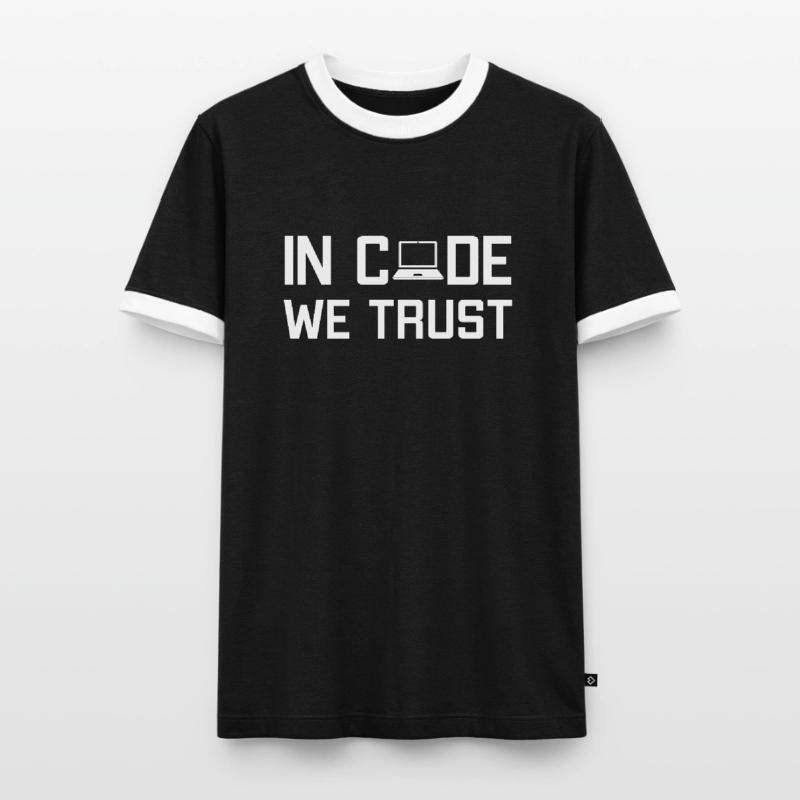 In Code We Trust Full Stack Coder Software Men's Ringer Shirt