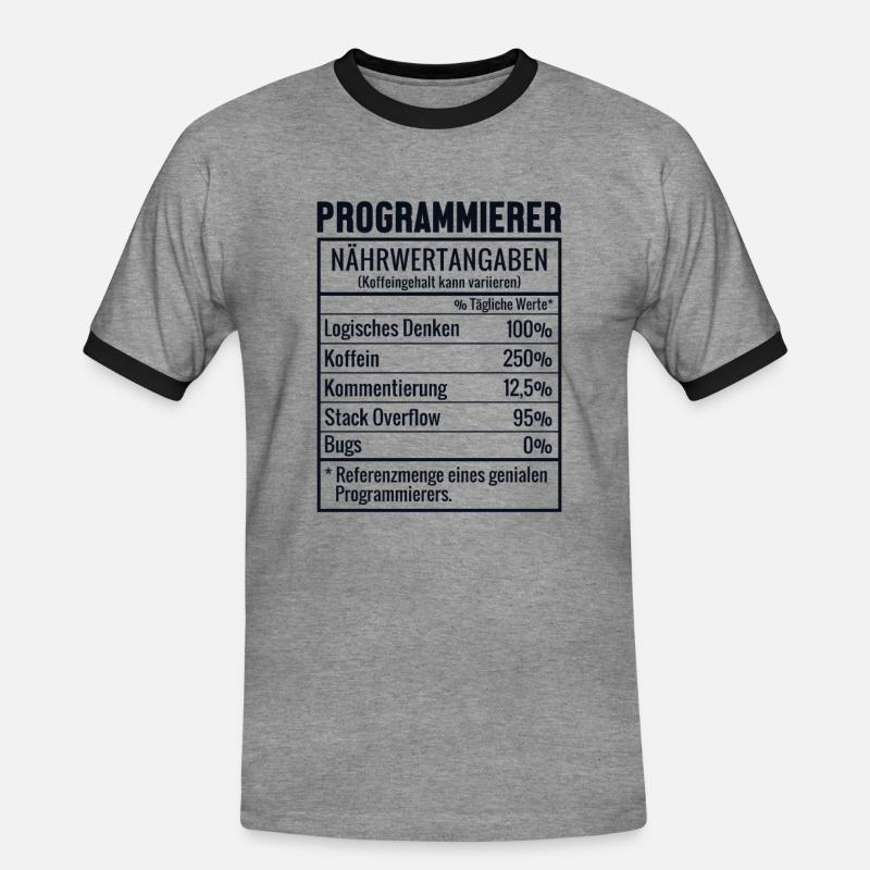 Programmierer Nährwertangaben Developer Coder - Männer Kontrast-T-Shirt - Grau meliert/Schwarz