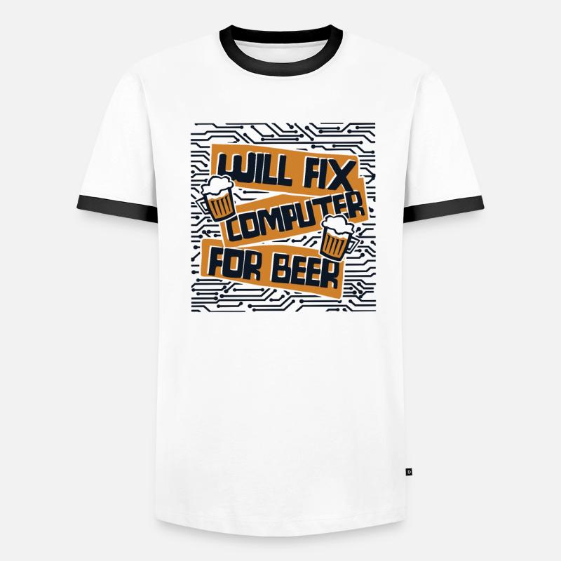 Will Fix Computer For Beer IT Operations Admin Men's Ringer Shirt