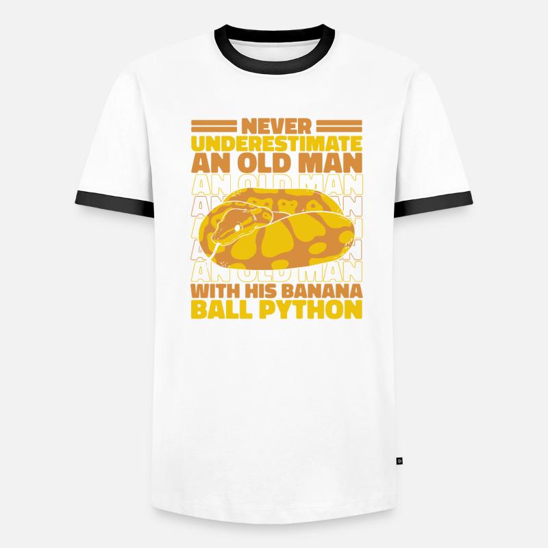 Never Underestimate Old Man Python Banana Ball Männer Kontrast-T-Shirt