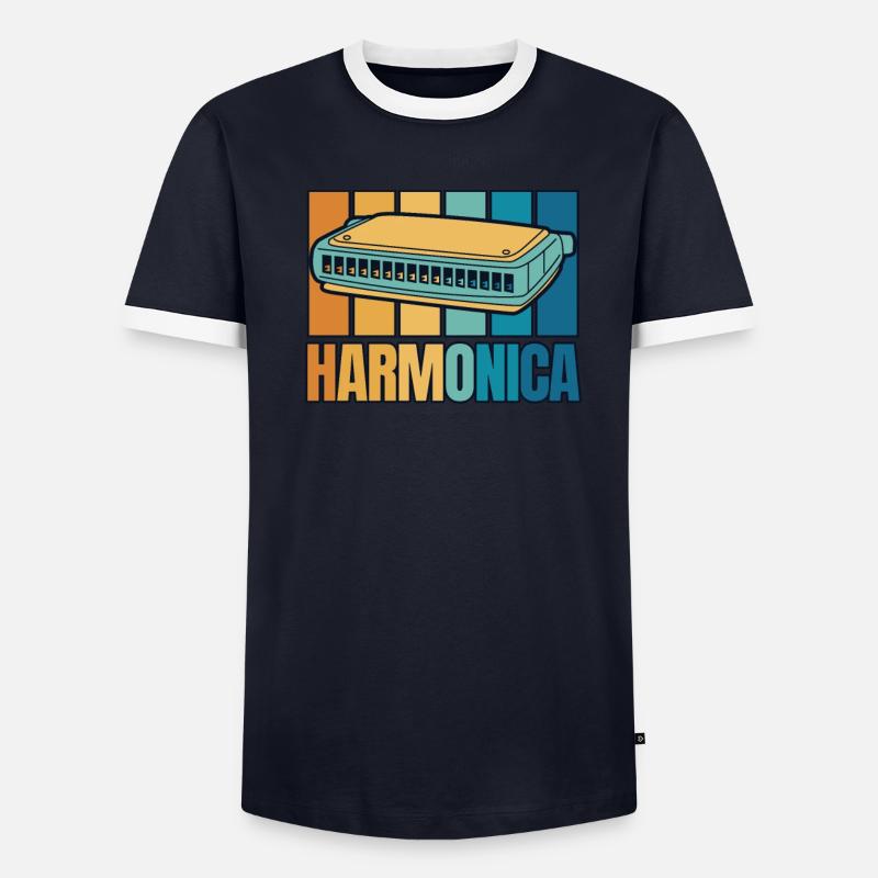 Harmonica rétro Harmoniciste Harmoniste de harpe à bouche T-shirt contrasté Homme