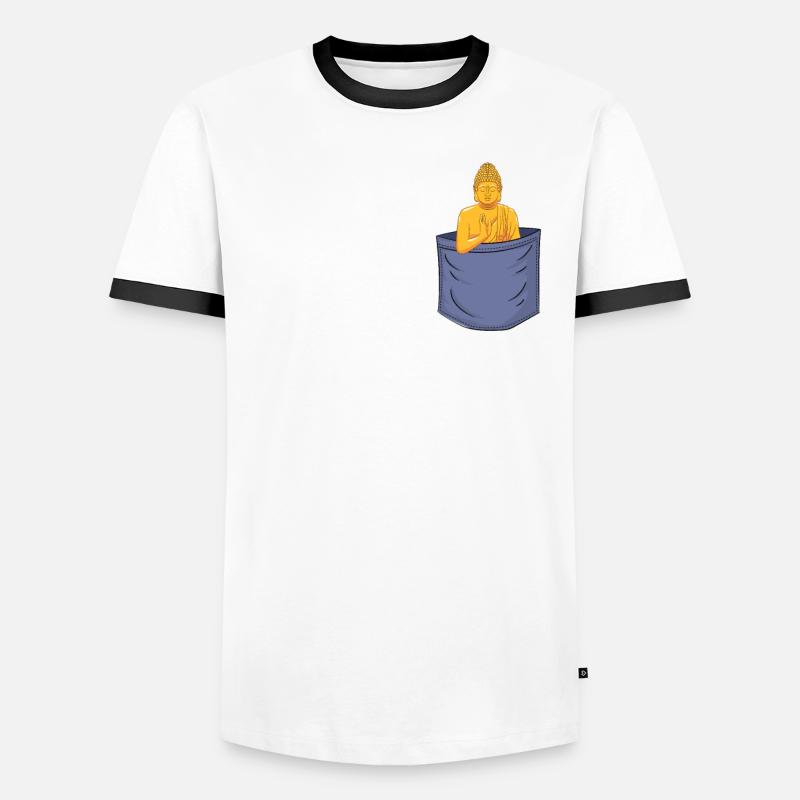 Statue de symbole bouddhiste de poche de poitrine bouddhiste T-shirt contrasté Homme