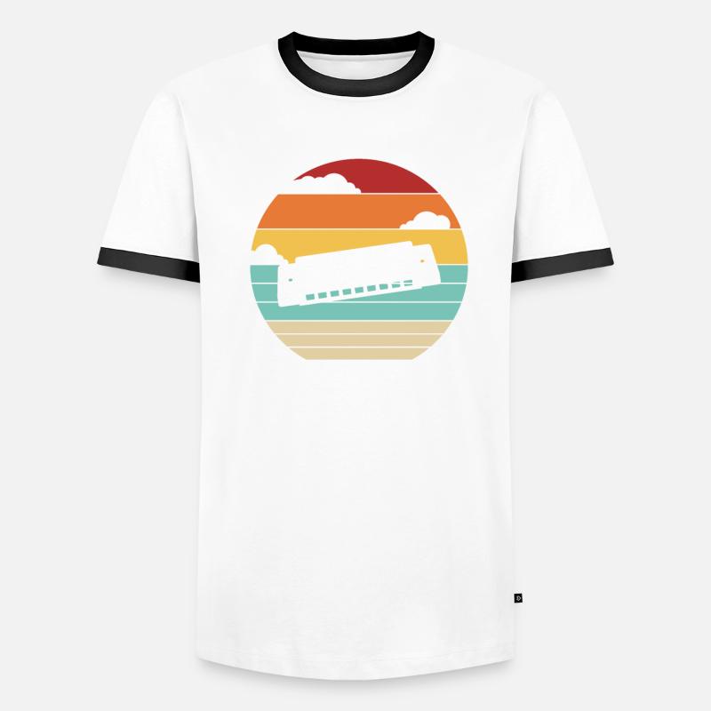 Bouche Rétro Harpe Harmoniste Harmoniciste Harmonica T-shirt contrasté Homme
