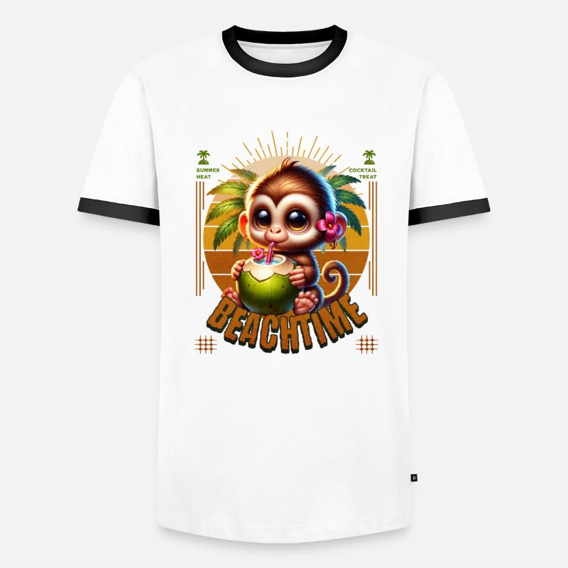 Monkey with Cocktail Beachtime Men's Ringer Shirt