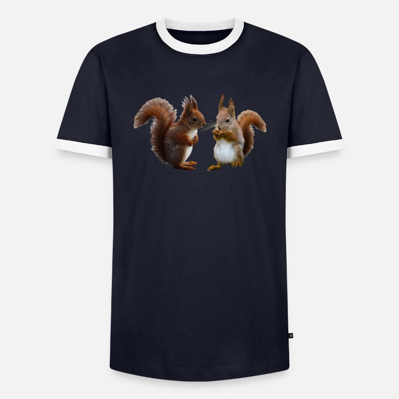 Eichhörnchen Pärchen, Eichhörnchen mit Nuss Männer Kontrast-T-Shirt