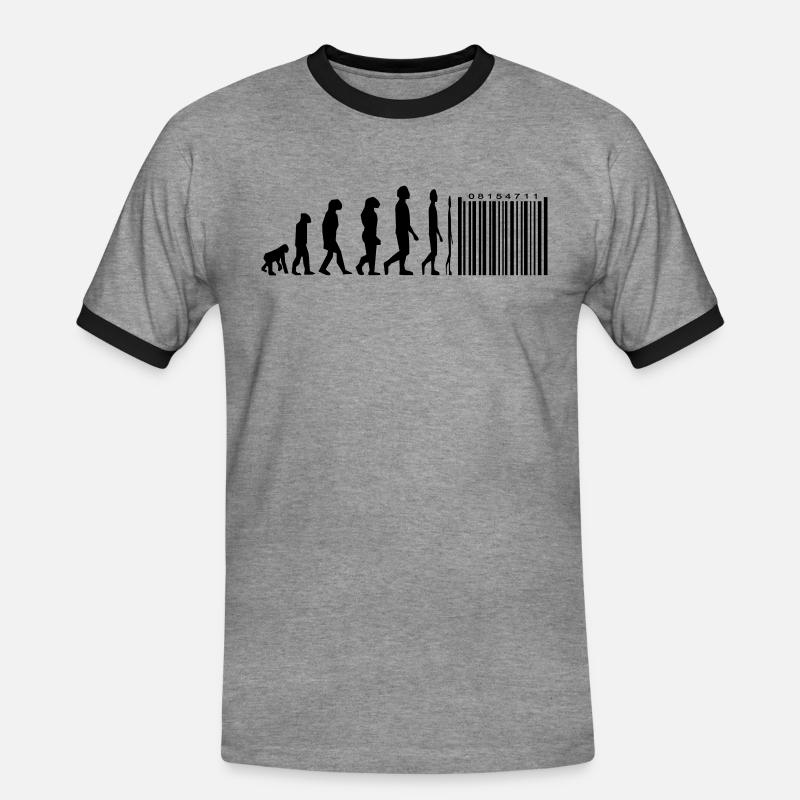 Evolution barcode - Men's Ringer Shirt - heather grey/black