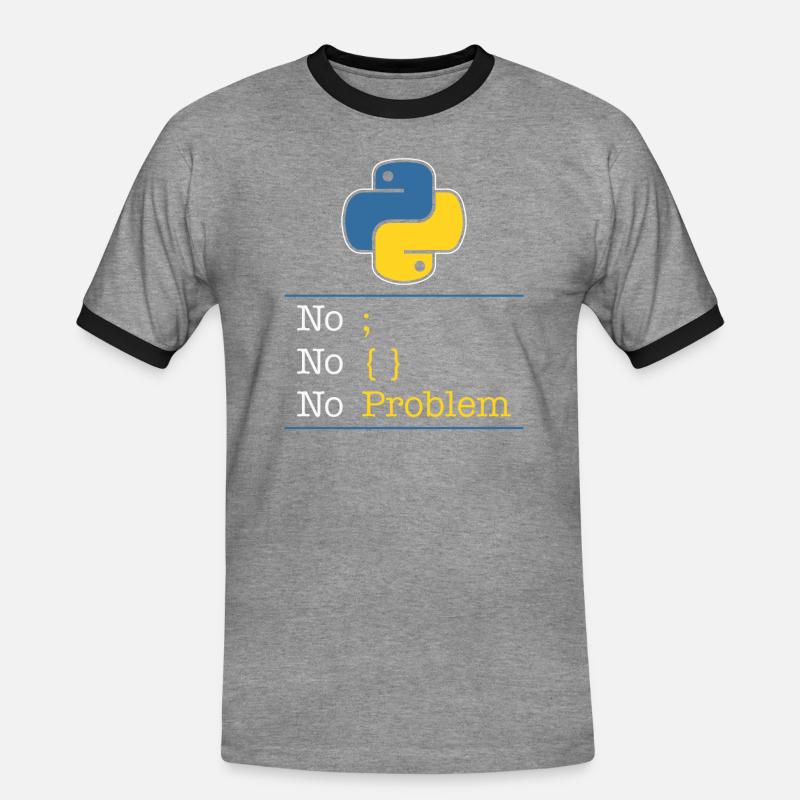 Python nie ma problemu - Koszulka męska z kontrastowymi wstawkami - szary melanż/czarny