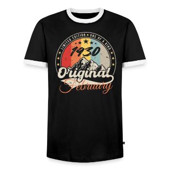 Birthday Gift February 1930 Vintage 94 Years - Men's Ringer Shirt - black/white - Front - AI Model Female 172 light (172cm) & AI Model Male 178 light (178cm)