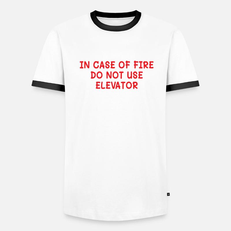 In Case Of Fire Elevator Elevator Elevator Men's Ringer Shirt