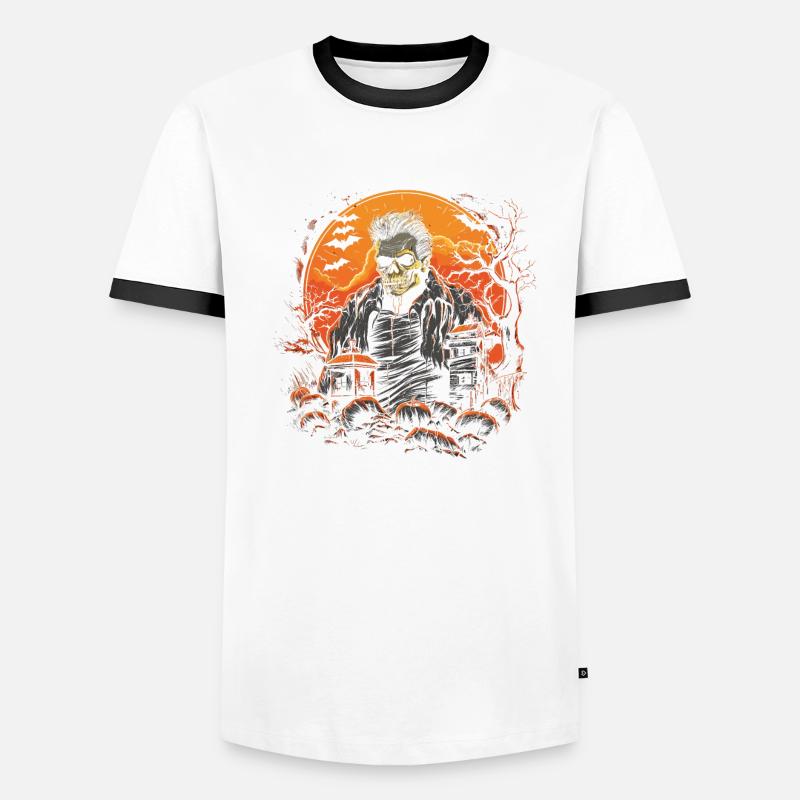 Zombie squelette effrayant devant une maison hantée T-shirt contrasté Homme