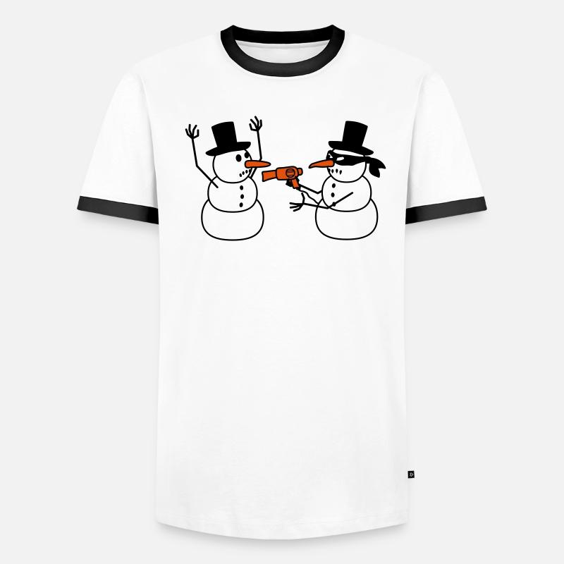Evil Snowman Raid Robber Hair Dryer Funny Robbery Men's Ringer Shirt