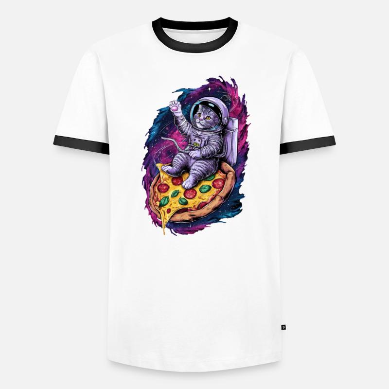 Chat de l’espace sur Pizza Galactic Journey T-shirt contrasté Homme