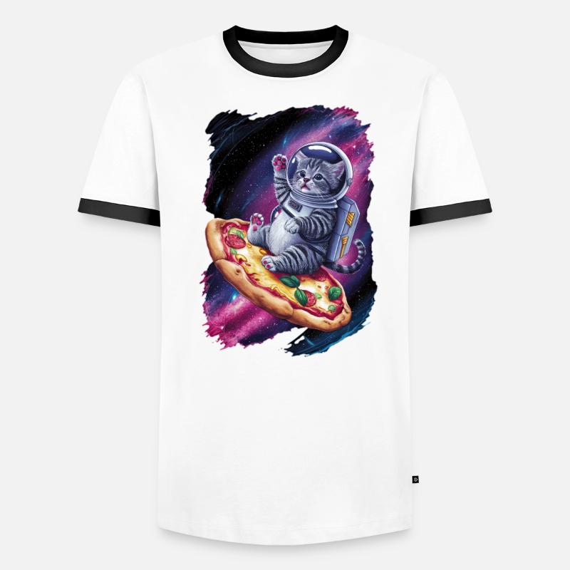 Chaton astronaute sur pizza dans l’espace T-shirt contrasté Homme