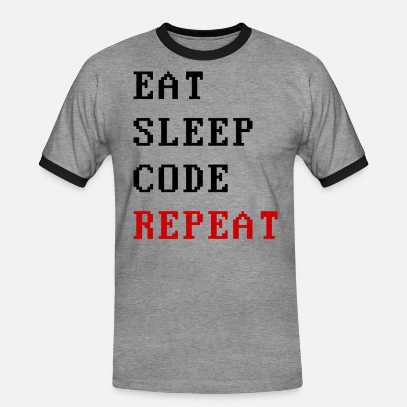 eat sleep code repeat - Männer Kontrast-T-Shirt - Grau meliert/Schwarz