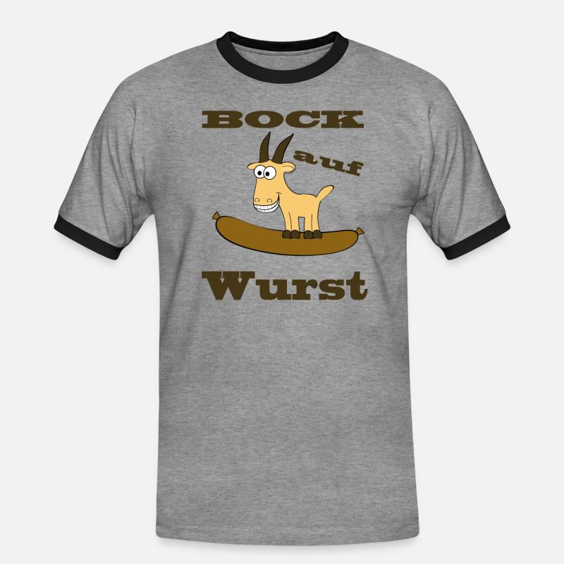 Comic Bock - Bock auf Wurst - Männer Kontrast-T-Shirt - Grau meliert/Schwarz