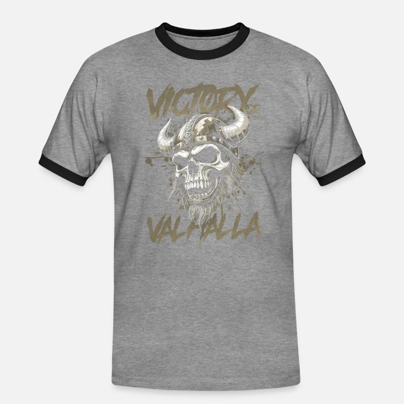 Nordischer Wikingersieg oder Walhalla - Männer Kontrast-T-Shirt - Grau meliert/Schwarz