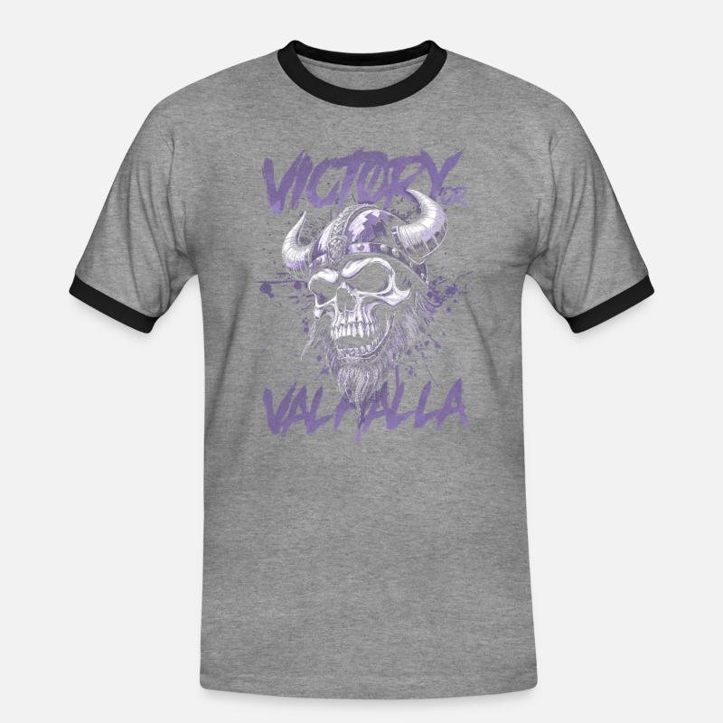 Nordischer Wikingersieg oder Walhalla - Männer Kontrast-T-Shirt - Grau meliert/Schwarz